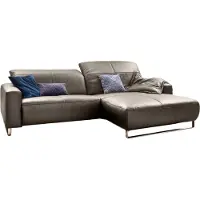 KAWOLA Sofa YORK Leder Life-line bisquit Recamiere rechts Fuß Metall Chrom matt