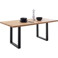 Lomadox Massivholz-Esstisch 180x100 cm in Wildeiche massiv geölt mit U-Gestell und gerader Kante - DEWEY-06