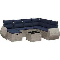 Syfax 8-teiliges Gartensofa-Set mit Kissen, grau, Polyrattan