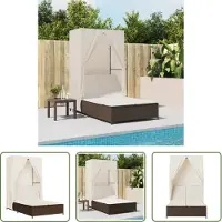 The Living Store Doppel-Sonnenliege mit Dach und Vorhängen Braun Poly Rattan