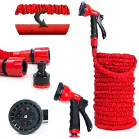 Grafner Gartenschlauch flexibel dehnbar Flexischlauch, 30 Meter, 3-fach Latexkern, mit 8-fach Soft-Multifunktionsbrause, KEIN PLATZEN, massive Steckverbinder, rot flexi Schlauch