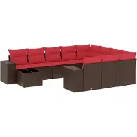Syfax 11-teiliges Gartensofa-Set mit Kissen, braun, Polyrattan