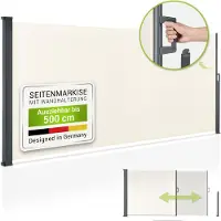 Juskys Seitenmarkise Dubai 500 x 160 cm ausziehbar blickdicht, Sichtschutz für Balkon & Terrasse, Seitenrollo mit Wandhalterung - beige