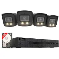 HiLook Überwachungskamera Set Außen 4x 8 MP/4K Bullet Kamera SD Karten-Slot Nachtsicht in Farbe, KI Personen-/Fahrzeugerkennung 8-Kanal NVR, 2 TB HDD