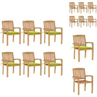 vidaXL Stapelbare Gartenstühle mit Kissen 6 Stk. Massivholz Teak - Gartenstühle