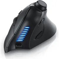 CSL Vertikale Maus kabellos mit Bluetooth 4.0 und 2,4 GHz Funk, ergonomische Maus mit Multimedia-Drehregler, 800 bis 1600 dpi, Akku mit 500 mAh, Ladekabel, Wireless, schwarz