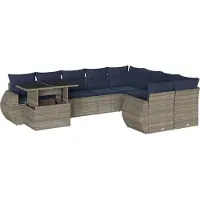 Syfax 10-teiliges Gartensofa-Set mit Kissen, grau, Polyrattan