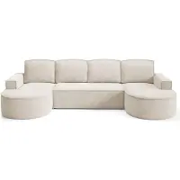 Bettso FLOW U Schlafsofa mit Schlaffunktion hellbeige in Curio Stoff