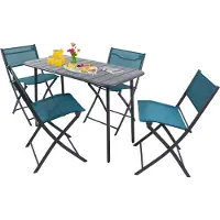 VCM Garten-Essgruppe "5 tlg. Bistroset Balkonset Gartenset Sumila 110x55", blau (türkis), B:110cm T:55cm, Obermaterial: 80% Textilmaterial TEXMAT. 20% Metall MT., Sitzmöbel-Sets, Garten-Essgruppe