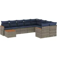 Syfax 10-teiliges Gartensofa-Set mit Kissen, grau, Polyrattan