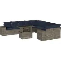 Syfax 11-teiliges Gartensofa-Set mit Kissen, grau, Polyrattan