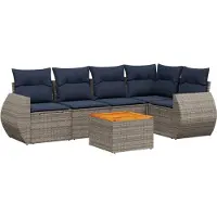 Syfax 6-teiliges Gartensofa-Set mit Kissen, grau, Polyrattan