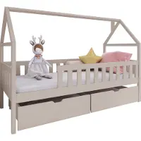 Mirjan 24 Kinderbett mit schubladen Domi, Hausbett, Lattenrost Flex aus Buchensperrholz (Farbe: Cashmere, Größe: 90x200 cm)
