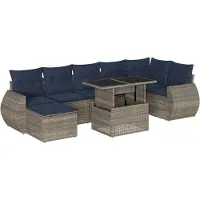Syfax 8-teiliges Gartensofa-Set mit Kissen, grau, Polyrattan