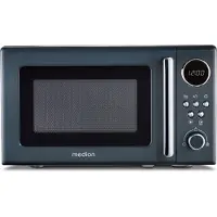Medion Retro Mikrowelle klein (20 Liter, ca. 800 Watt, 5 Mikrowellenstufen, 8 Automatikprogramme, Digitale Anzeige, Auftaufunktion, kompakt, MD15000) grau