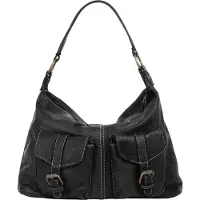 Cluty Schwarze Damen Shopper Tasche aus Rindleder, 36x25x11 cm, mit abnehmbarem Schultergurt
