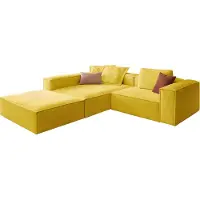 KAWOLA Sofa CARMO Ecksofa Stoff gelb mit Hocker Recamiere links