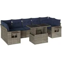 Syfax 8-teiliges Gartensofa-Set mit Kissen, grau, Polyrattan