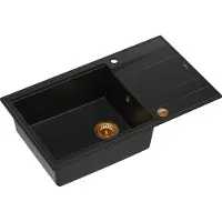 Quadron Spülbecken 1-Becken Spüle | Größe: 86 x 50 x 21 cm | EVAN 136 | Küchenspüle Granitspüle aus GraniteQ mit Siphon | Carbon & Kupfer