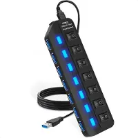 Strex USB 3.0 Hub 7 Ports - USB Splitter - USB Verteiler - 5Gbps - LED-Anzeige - Ein/Aus-Schalter - 100CM Kabel