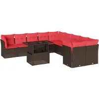 Syfax 11-teiliges Gartensofa-Set mit Kissen, braun, Polyrattan