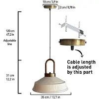Bamyum Pendelleuchte Asletl Ø35 cm, Industrial Weiß-Weiß Metall Hängelampe