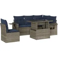 Syfax 6-teiliges Gartensofa-Set mit Kissen, grau, Polyrattan