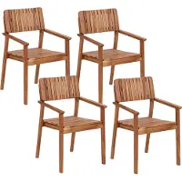 Beliani Gartenstuhl 4er Set Hellbraun Akazenholz mit Armlehnen Hohe Rückenlehne Lattenoptik Stapelbar Runstikales Design Outdoor Terrasse Garten