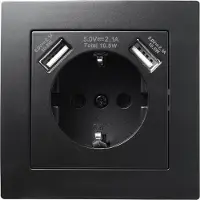 McPower Schutzkontakt-Steckdose mit 2x USB Flair,250V 5V/2,1A,UP,matt schwarz