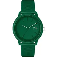 Lacoste Uni Analog Quarzuhr mit 42mm Gehäuse, schwarzem Halbglanz-Zifferblatt, Silikonarmband mit Petit Piqué-Muster,3-Zeiger-Uhr,wasserabweisend bis 5 Bar