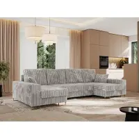 MKS Meble Ecksofa U mit Schlaffunktion und Bettkasten, Wohnlandschaft U-form - DORIAN U - Hellgrau Cord