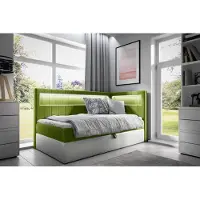 Fun-Möbel Boxspringbett Gästebett Kinderbett FABIAN Nr.3 90x200cm Weiss-Grün Seite Rechts