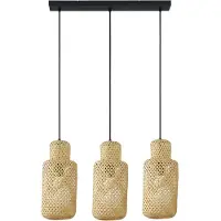 LINDBY Hängeleuchte Venora, länglich, 3-flg., 15 cm, Bambus