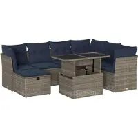 Syfax 8-teiliges Gartensofa-Set mit Kissen, grau, Polyrattan