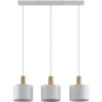 LINDBY Hängeleuchte Kadir, 73 cm, 3-flammig, weiß, Holz