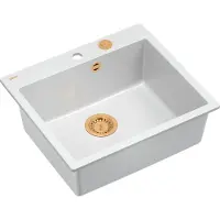 Quadron Spülbecken 1-Becken Spüle | Größe: 57 x 50 x 22 cm | MORGAN 110 | Unterbauspüle Granitspüle aus GraniteQ mit Siphon | Weiß & Kupfer