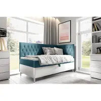 Fun-Möbel Boxspringbett Gästebett Kinderbett FINJA Nr.3 80x200cm Weiss-Türkis Seite Rechts