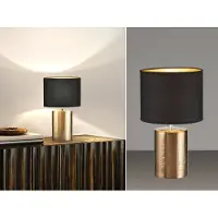 Meine Wunschleuchte LED Tischlampe Keramikfuß Bronzefarben Stoffschirm Schwarz innen Gold, Höhe 35cm
