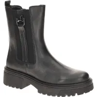 Gabor Chelseaboots , Damen, Gr. 42, schwarz, Kalbsleder, unifarben, Schuhe Chelseaboots, Blockabsatz, Bikerboots in runder Form