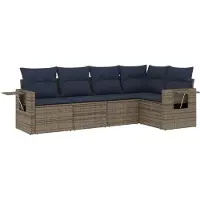 Syfax 5-teiliges Gartensofa-Set mit Kissen, grau, Polyrattan