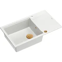 Quadron Spülbecken 1-Becken Spüle | Größe: 86 x 50 x 21 cm | EVAN 136 | Küchenspüle Granitspüle aus GraniteQ mit Siphon | Weiß & Kupfer