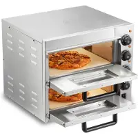 Vevor Kommerzieller Pizzaofen Backofen 2-lagig 356 mm, elektrischer Pizzaofen aus Edelstahl mit vier Drehknöpfen, Mehrzweck-Pizzamaker Indoor, zum Backen im Restaurant, zu Hause, Silber