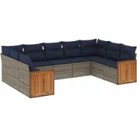 Syfax 9-teiliges Gartensofa-Set mit Kissen, grau, Polyrattan