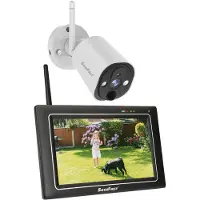 SecuFirst 2K Überwachungskamera Aussen Set mit Innen Monitor,7 Zoll Touchscreen Babyphone mit Kameraüberwachung,Outdoor Arbeiten ohne WLAN.