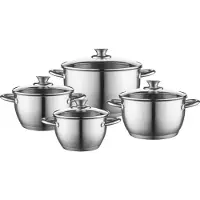 Florina 5K6542 Henry Kochtopf Set Edelstahl 8-Teilig Induktion 4 Topfe 4 Glasdec