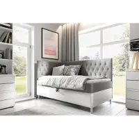 Fun-Möbel Boxspringbett Gästebett Kinderbett FINJA Nr.3 80x200cm Weiss-Grau Seite Links