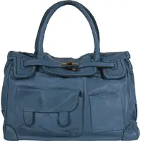 Samantha Look Shopper , Damen, Gr. B/H/T: 41cm x 29cm x 16cm onesize, blau, Leder, leicht glänzend, unifarben, Taschen Shopper, echt Leder, Made in Italy