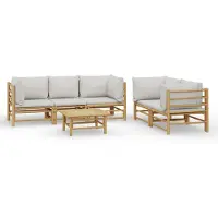 Syfax 6-tlg. Garten-Lounge-Set mit Hellgrauen Kissen Bambus
