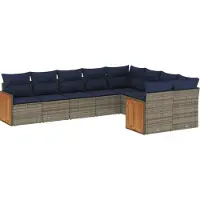 Syfax 9-teiliges Gartensofa-Set mit Kissen, grau, Polyrattan