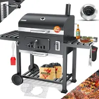 Kesser Grillwagen XXL Holzkohlegrill mit Deckel, Rädern, Edelstahl-Griff, Grillrost & Thermometer